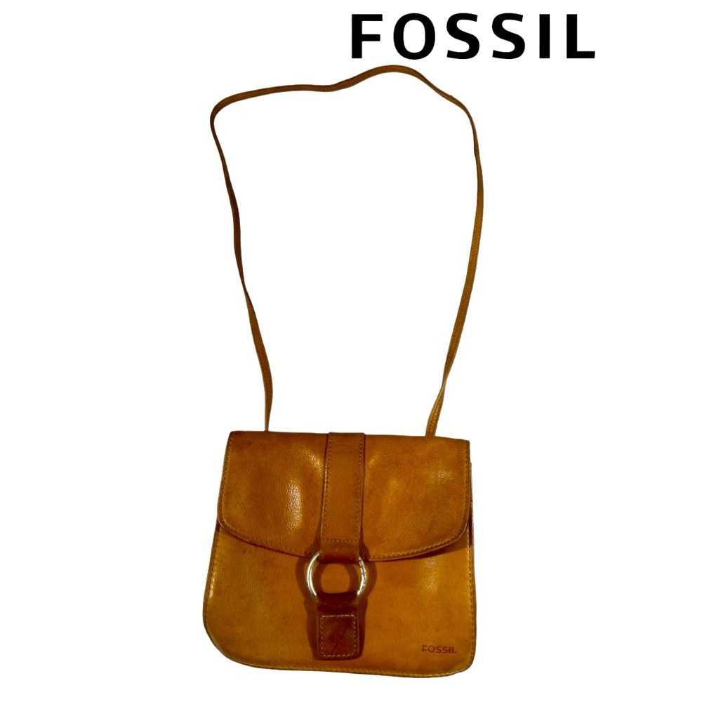 Fossil Leather Crossbody Purse attached Wallet organizer Zip Top Handbag bag VTG